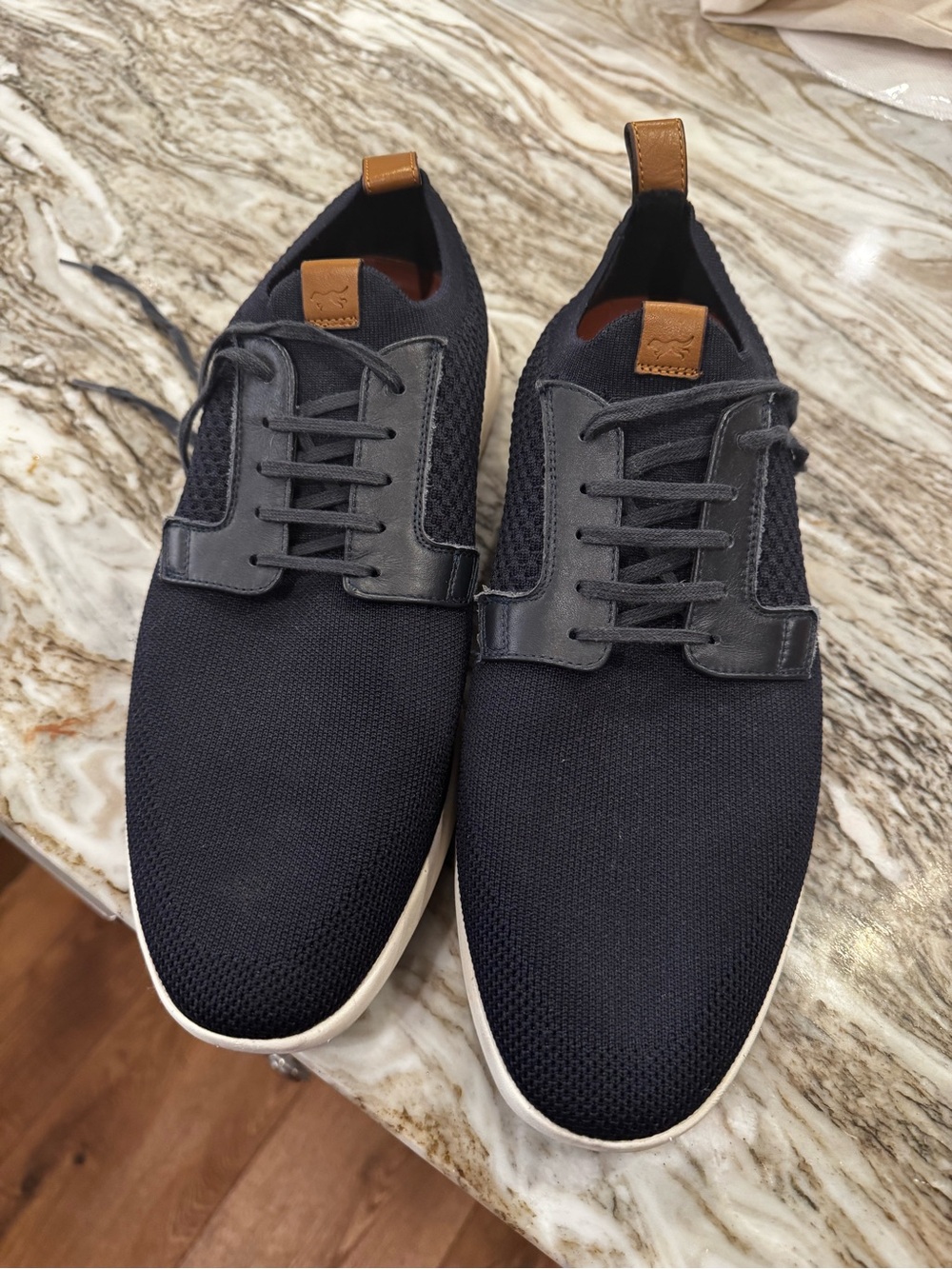 Men's Navy Knit Lace-Up Sneakers with Leather Trim Wolf and Shepherd